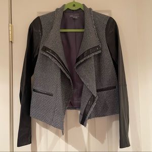 Vince Grey Tweed Jacket, leather sleeve detail